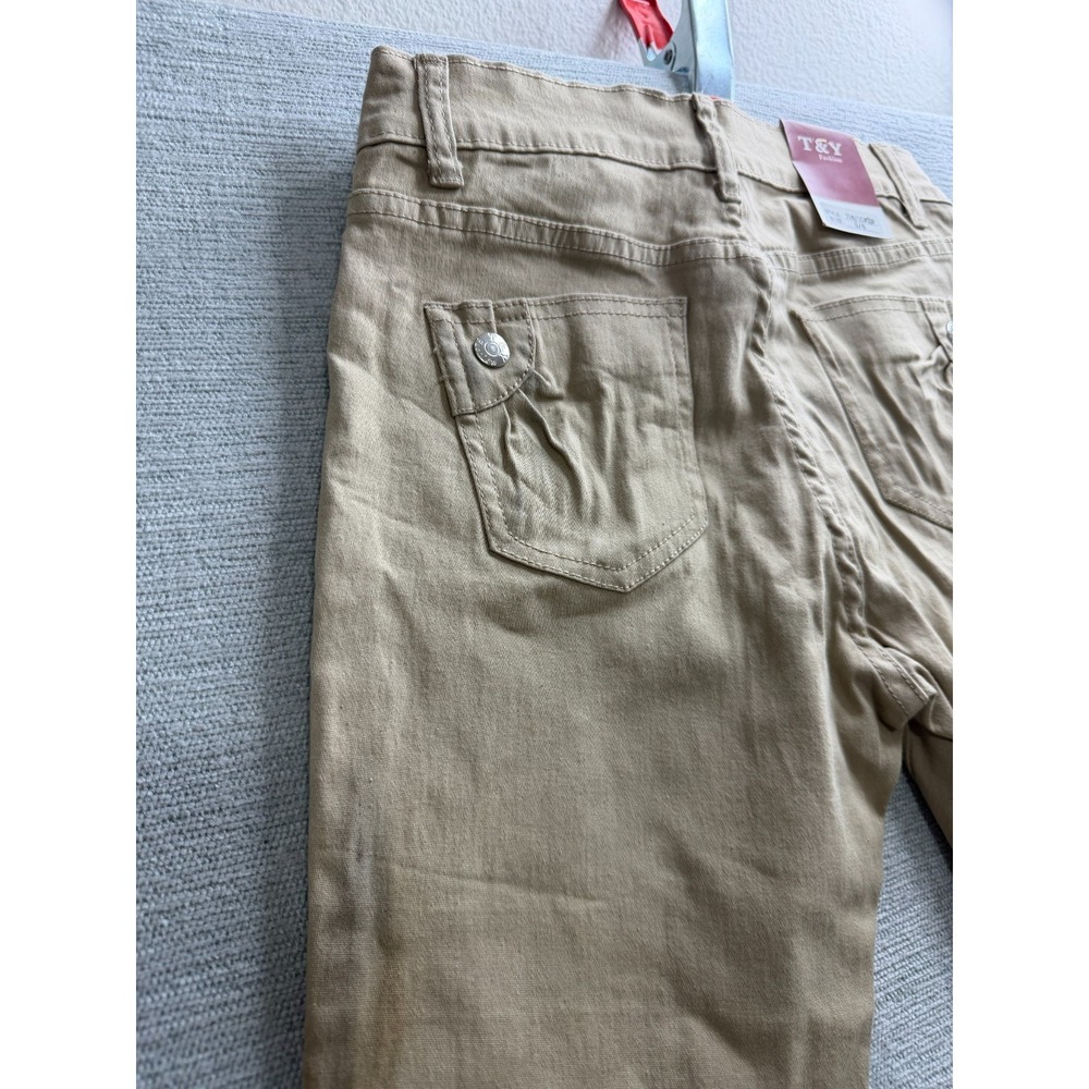 T&Y Fashion Capri Pants Womens 5/6 Beige Skinny Leg Cuffed Hem Ankle Button - Picture 11 of 16